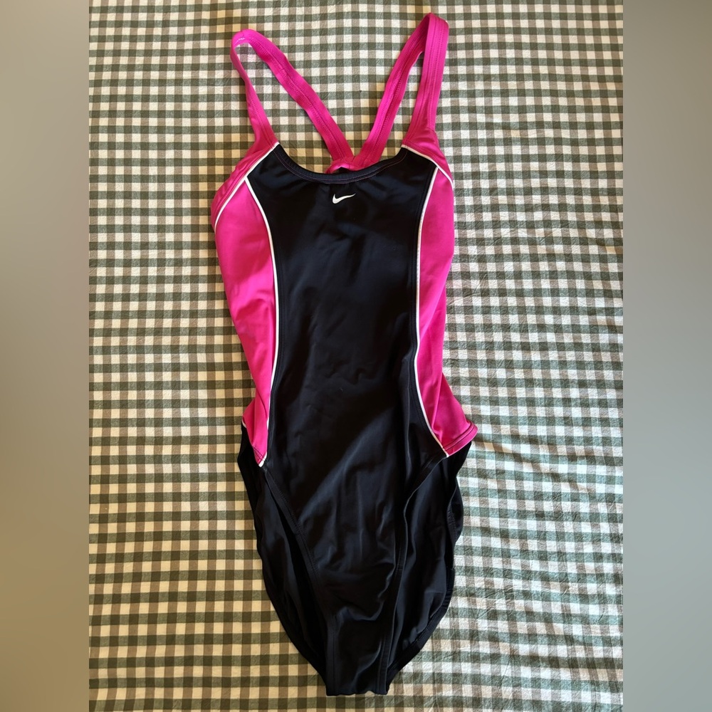 Nike Black & Hot Pink Girls One-Piece Swim Suit